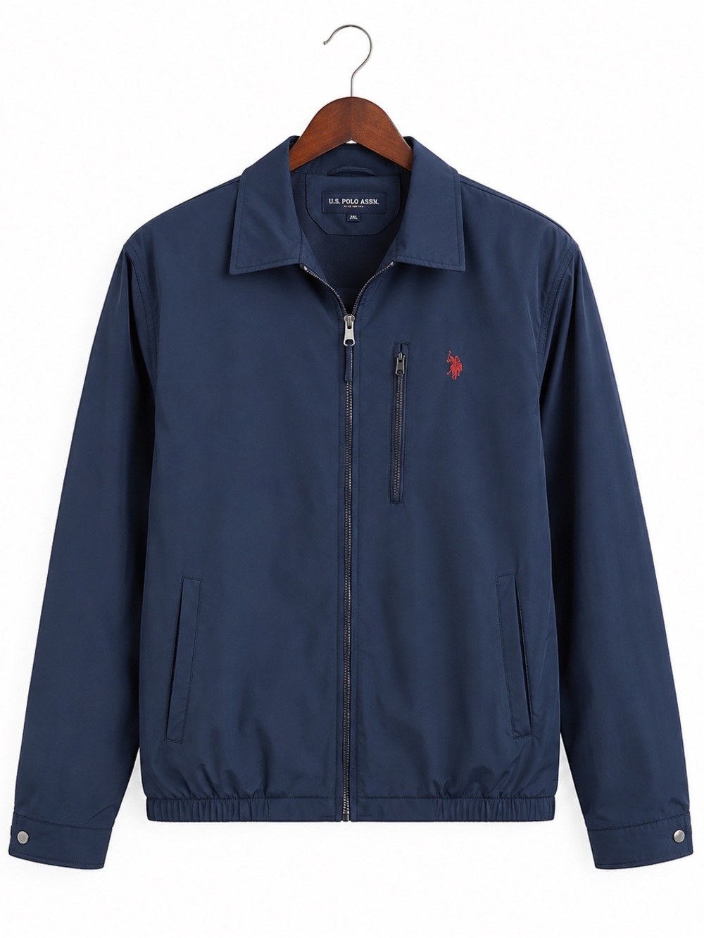U.S. Polo Assn Men's Navy Windbreaker Jacket 2XL Red Lining Full Zip Lightweight